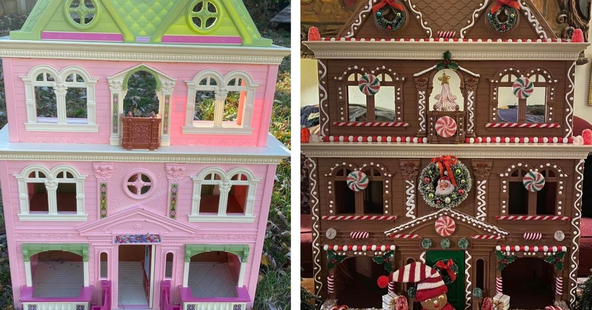 Woman Transforms Plastic Dollhouse into Christmas Décor